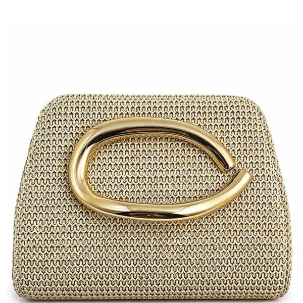 WOVEN TEXTURED METALLIC SHAPED CLUTCH BAG