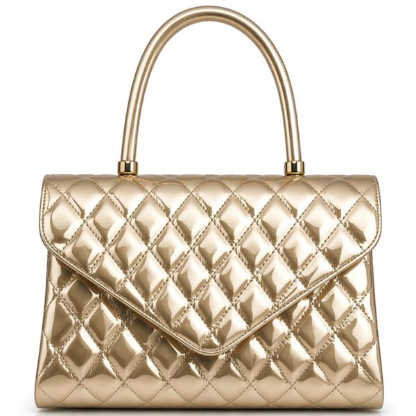 QUILTED GLOSSY TEXTURE DESIGN HANDLE EVENING BAG