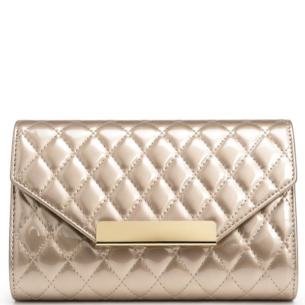 QUILTED GLOSSY TEXTURE DESIGN HANDLE CLUTCH BAG