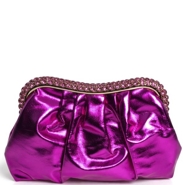 PLEATED DESIGN RHINESTONE EMBELLISHED EVENING CLUTCH BAG