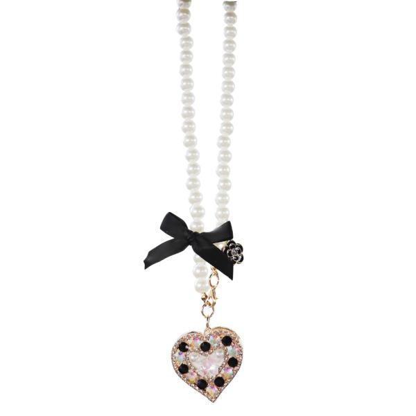 PEARL HEART RHINESTONE CAR CHARM