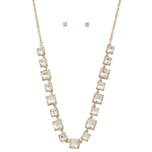 CRYSTAL STONE SQUARE TENNIS NECKLACE