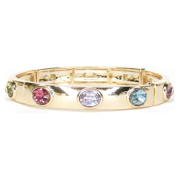 METAL ROUND CRYSTAL STONE STRETCH BRACELET