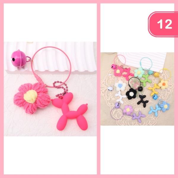 CROCHET FLOWER BALLOON DOG KEYCHAIN BAG CHARM (12 UNITS)