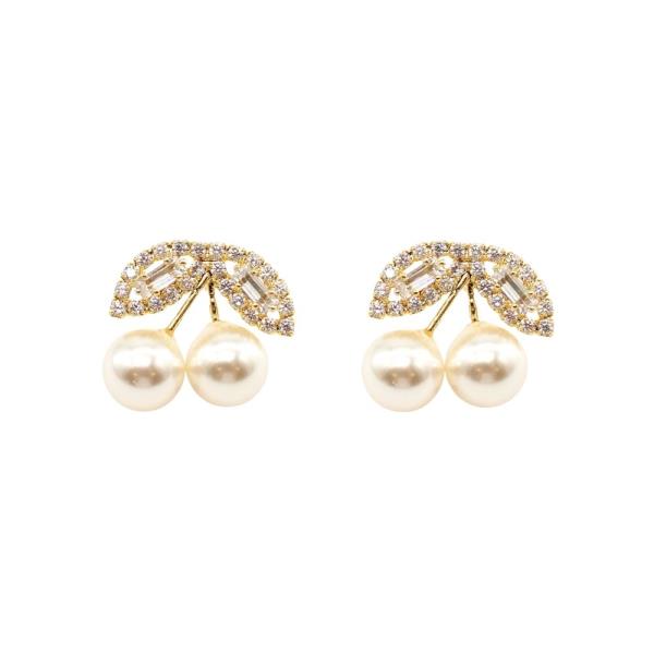 C/Z STONE PAVE CHERRY PEARL POST EARRING