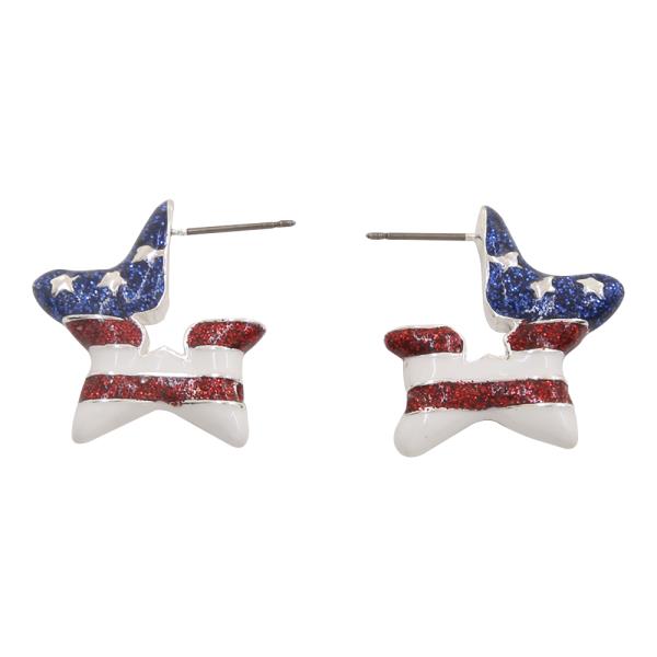 STAR SHAPED ENAMEL W/ AMERICAN FLAG PATTERN HYPOALLERGENIC EARRING