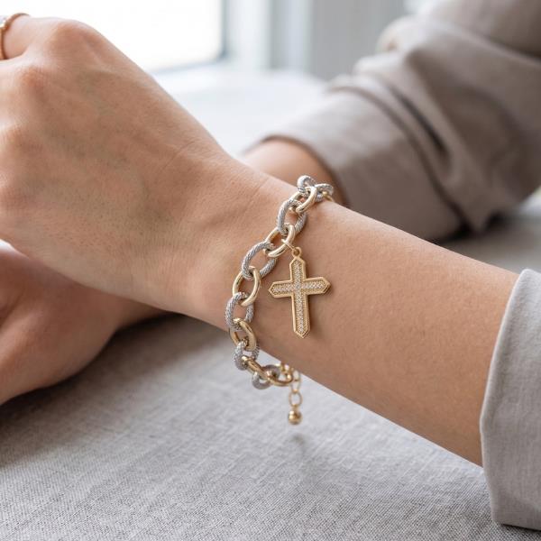 GOLD DIPPED CUBIC ZIRCONIA CHAIN LINK CROSS PENDANT BRACELET