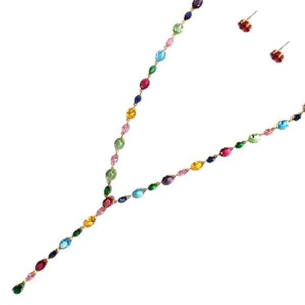 STONE W YDROP NECKLACE EARRING SET