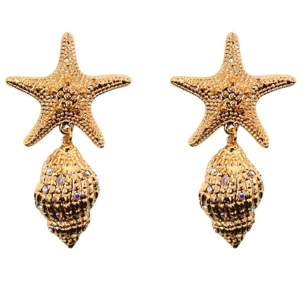 METAL W/RHINESTONE SEALIFE POST DANGLE EARRING