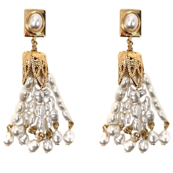 METAL W PEARL DANGLE EARRING