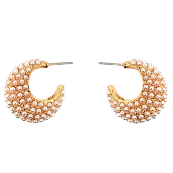 METAL W PEARL HOOP EARRING
