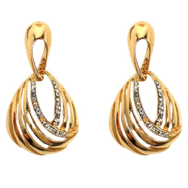 METAL W STONE DANGLE EARRING