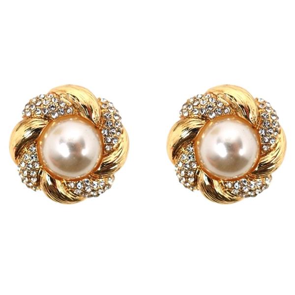ROUND SHAPE PEARL W STONE EARRING