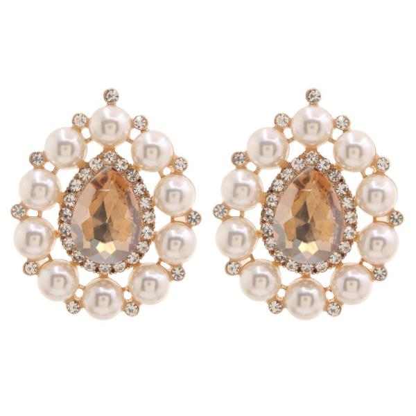 TEARDROP SHAPE GLASS W/ PEARL EARRING
