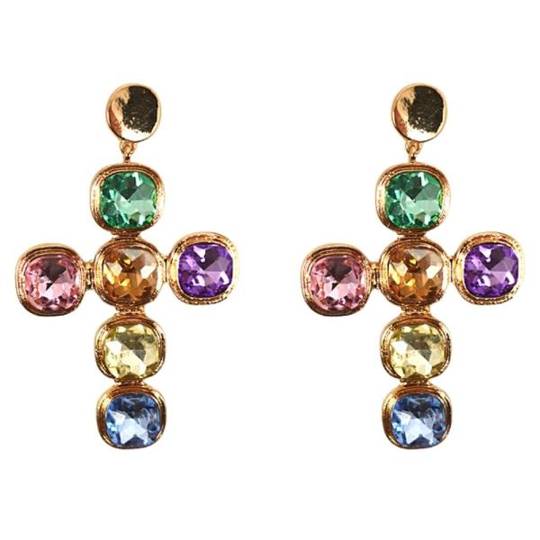 COLORED CROSS DANGLE EARRING