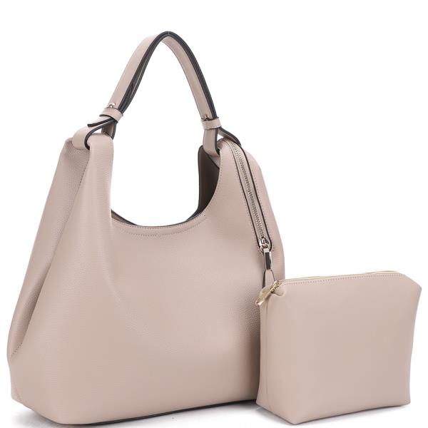 2IN1 TEXTURED ZIPPER DESIGN SHOULDER HOBO BAG W POUCH SET
