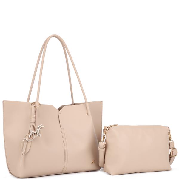 2IN1 PLAIN TEXTURED FLOWER TASSEL TOTE BAG W CROSSBODY SET