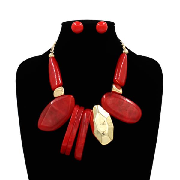 RESIN STONE CHUNKY STATEMENT NECKLACE EARRING SET