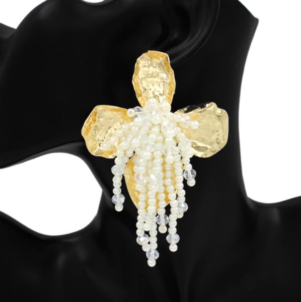 PEARL BEADED CROSS STATEMENT EARRING