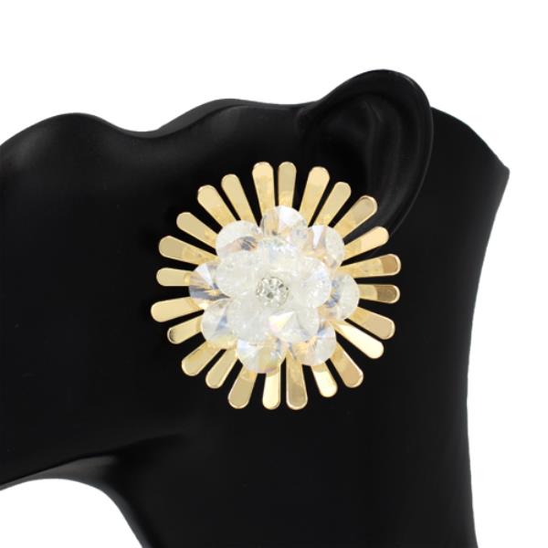 METAL SUNBURST PEARL STATEMENT STUD EARRING