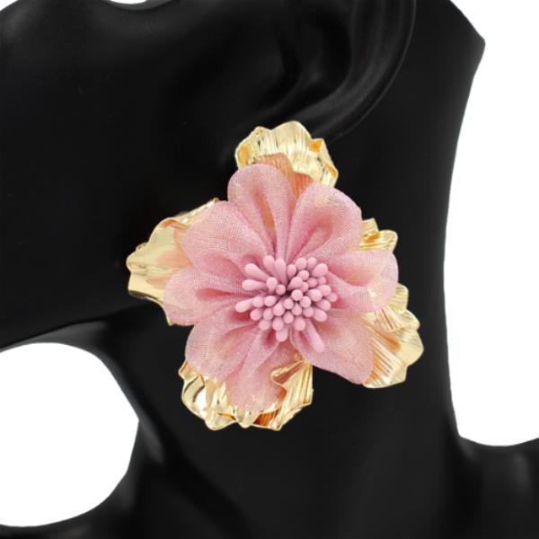 FABRIC FLOWER STATEMENT STUD EARRING