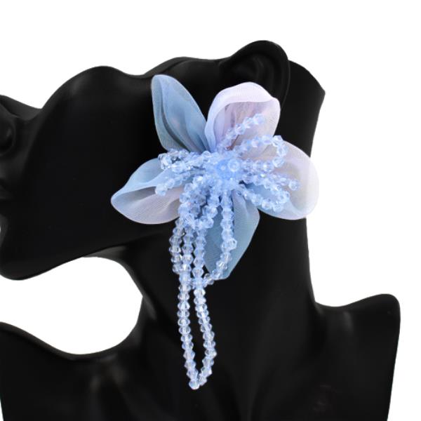 FABRIC FLOWER BEADED TASSEL STATEMENT EARRING
