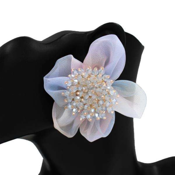 FABRIC FLOWER PEARL BEADED STATEMENT STUD EARRING