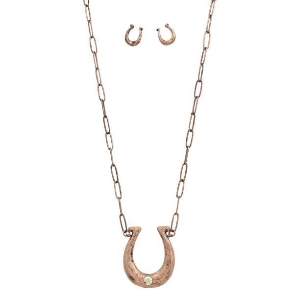 HORSESHOE PENDANT PAPERCLIP CHAIN LINK NECKLACE EARRING SET