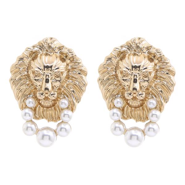 LION HEAD PEARL DESIGN EARRING