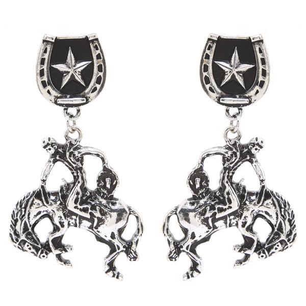 VINTAGE RODEO BUCKING HORSE RIDER STAR DESIGN EARRING