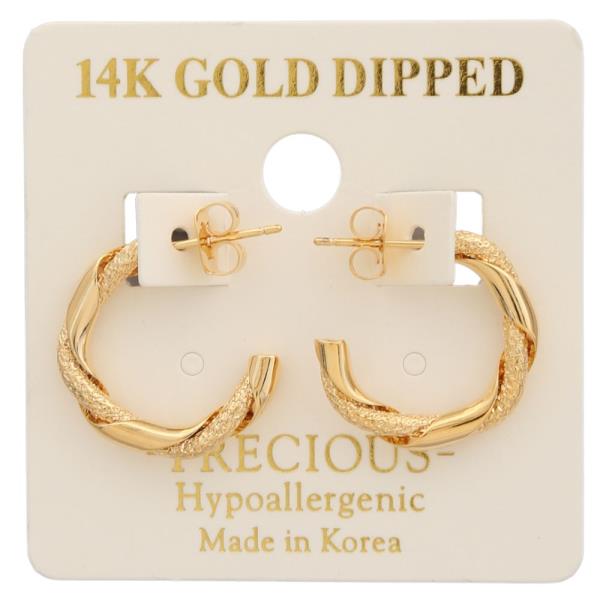 14K GOLD DIPPED TEXTURED TWIST HOOP EARRING