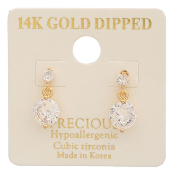 14K GOLD DIPPED CZ STONE DANGLE EARRING
