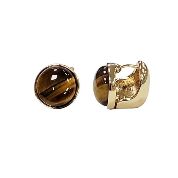 ROUND TIGER EYE HUGGIE EARRINGS