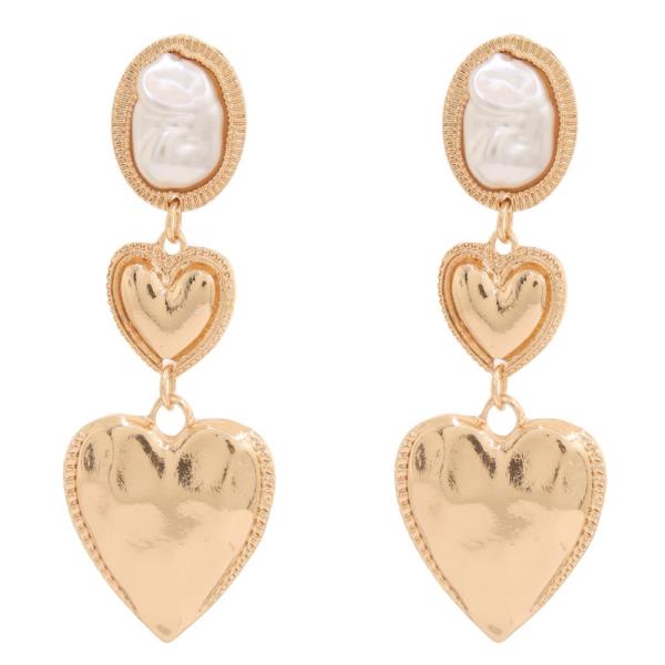 SDJ METAL PEARL HEART LINK DROP EARRING