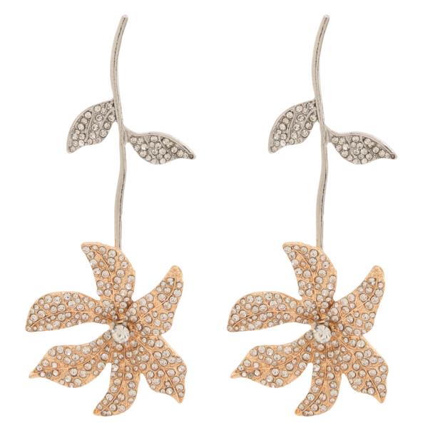 SDJ RHINESTONE FLOWER STEM DROP EARRING
