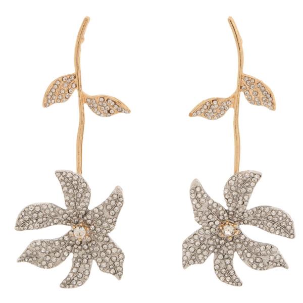 SDJE METAL RHINESTONE DROP FLOWER EARRING