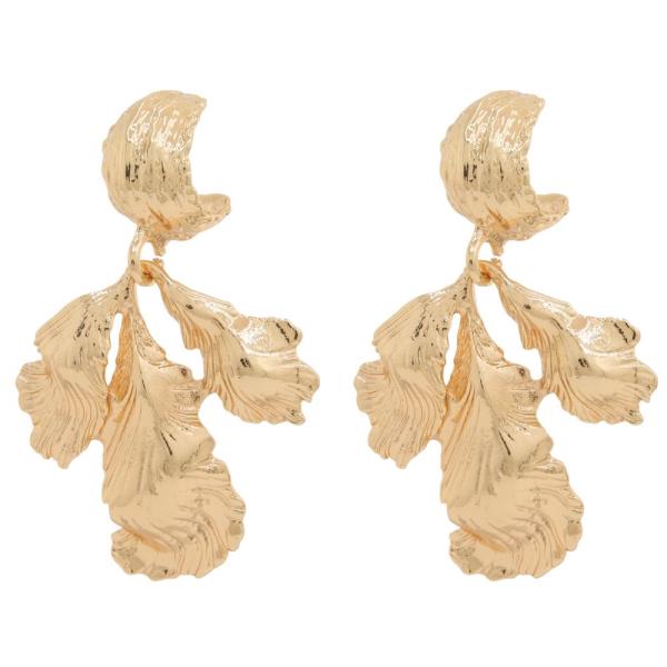 SDJE METAL LEAF DROP DANGLE EARRING