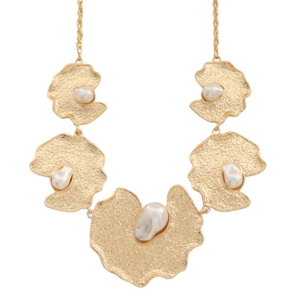 SDJ METAL PEARL HAMMERED NECKLACE