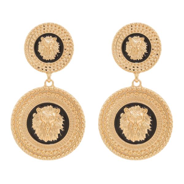 SDJ LION HEAD METAL DOUBLE DISC DROP EARRING