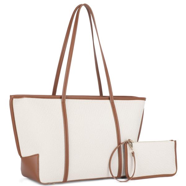 2IN1 TWO TONE TEXTURED SHOULDER TOTE BAG W CLUTCH SET