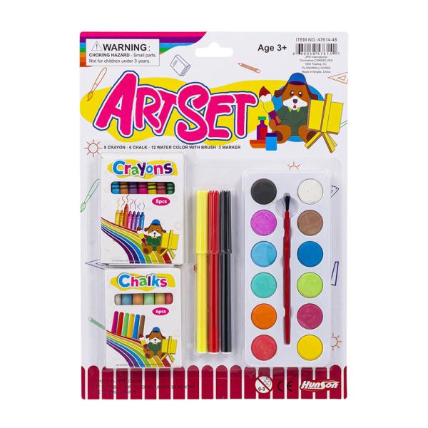 ART SET ON BLISTER CARD, CRAYONS CHALKS AND PAINT