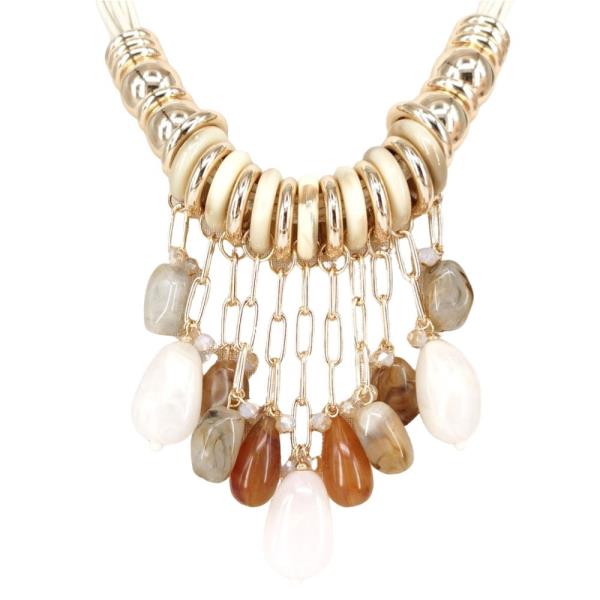 METAL RING DISC FRINGE DROP STATEMENT NECKLACE