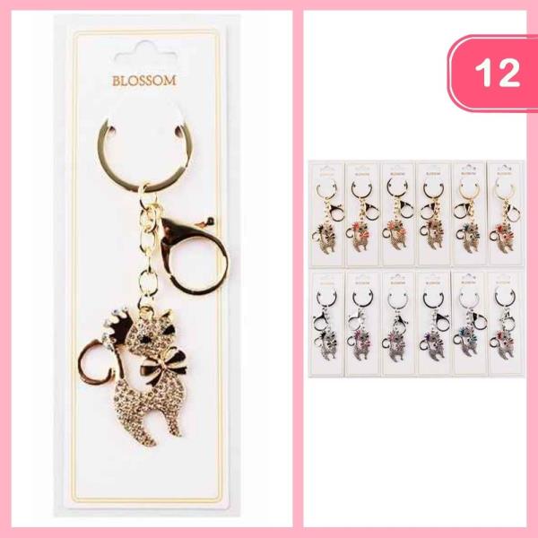 RHINESTONE CAT KEYCHAIN (12 UNITS)
