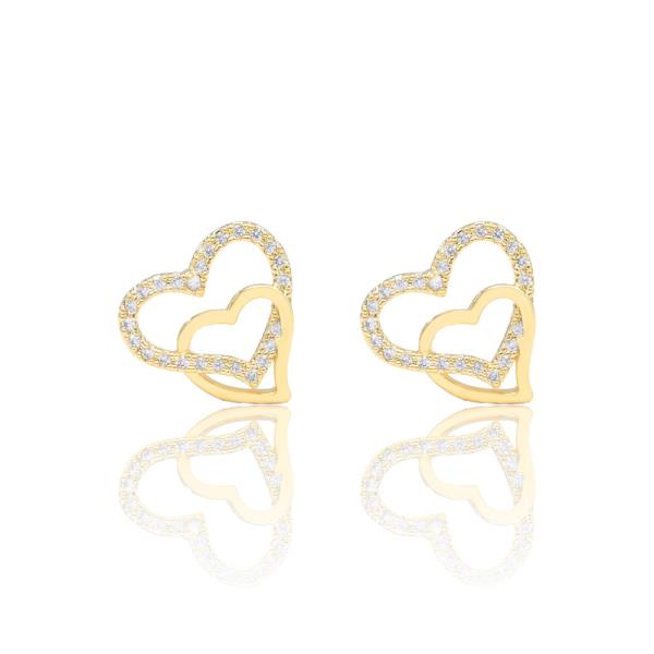 DOUBLE HEART CZ BRASS EARRING