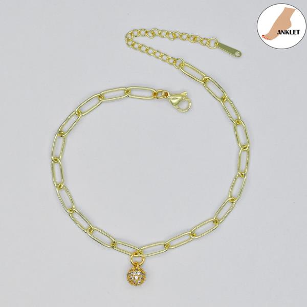 CZ BALL/S.STEEL CLIP CHAIN ANKLET