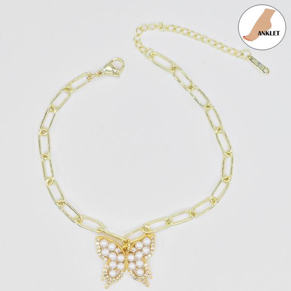 PEARL BUTTERFLY STAINLESS STEEL CLIP CHAIN ANKLET