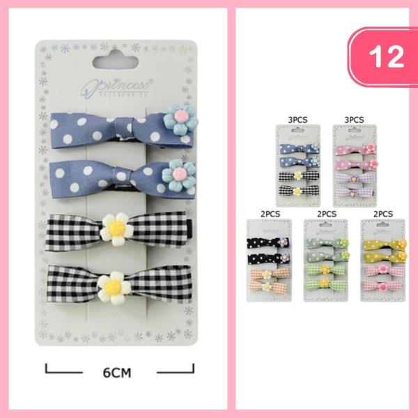 POLKA DOT CHECKERED FLOWER PENDANT HAIR BOW (12 UNITS)