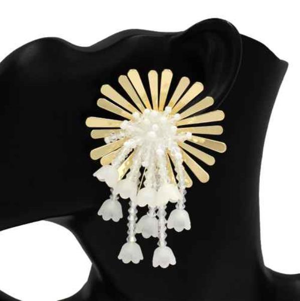 PEARL METAL SUNBURST FRINGE DROP STATEMENT EARRI