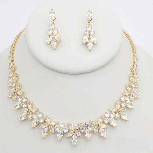 CZ TEARDROP CLUSTER NECKLACE EARRING SET