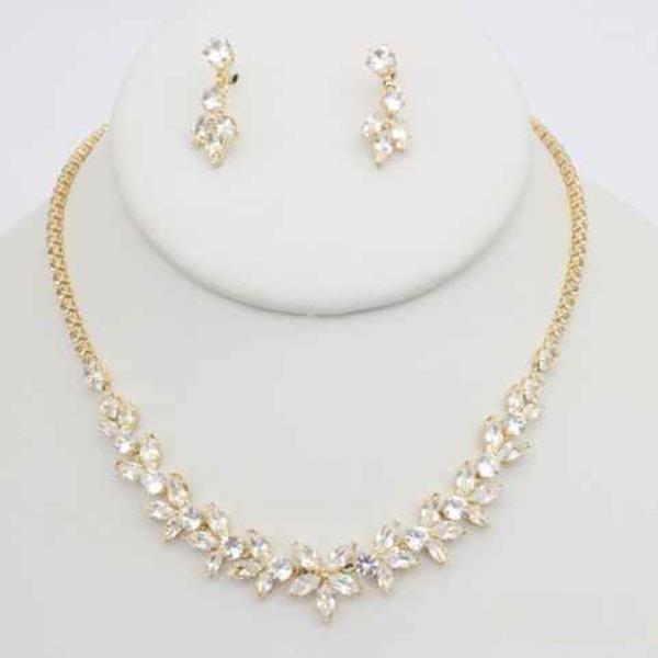 CZ CLUSTER NECKLACE EARRING SET